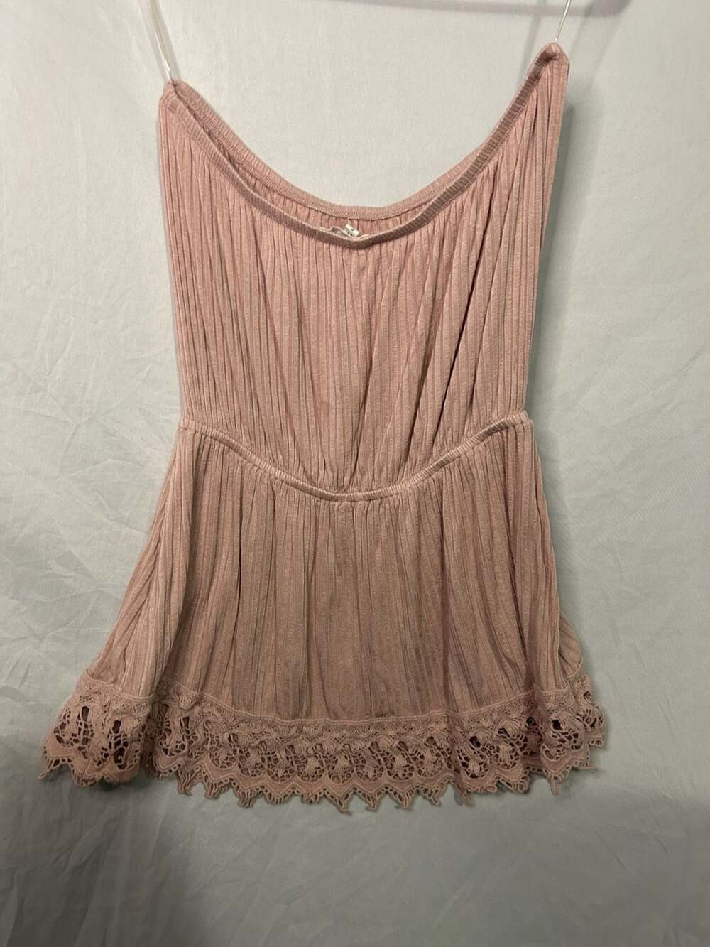 Maurices Pink Cowl Neck Lace Hem Ribbed Top Size S